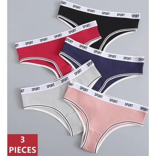 3Pcs/Set Womens Sexy Cotton Letter Thong Panties Breathable Female Solid Color Briefs Lingerie Sport Underpants Girls Underwear