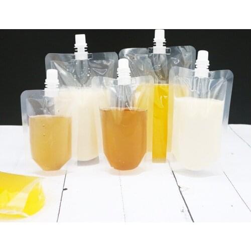 300pcs Plastic Spout Pouch Juice Stand-up Wine Milk Coffee Liquid Beverage Flask Free Food Materials Storage Bags