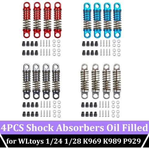 Upgrade Parts 4PCS Metal Shock Absorbers Dampers Oil Filled Type Damper 22mm 27mm for WLtoys 1/24 1/28 K969 K989 P929 RC Car