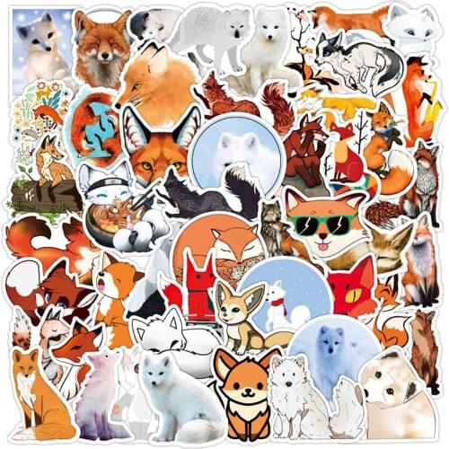 50pcs Cartoon Cute Fox Graffiti Stickers Waterproof Animal Decals Pack DIY Laptop Luggage Refrigerator PVC Kids Sticker
