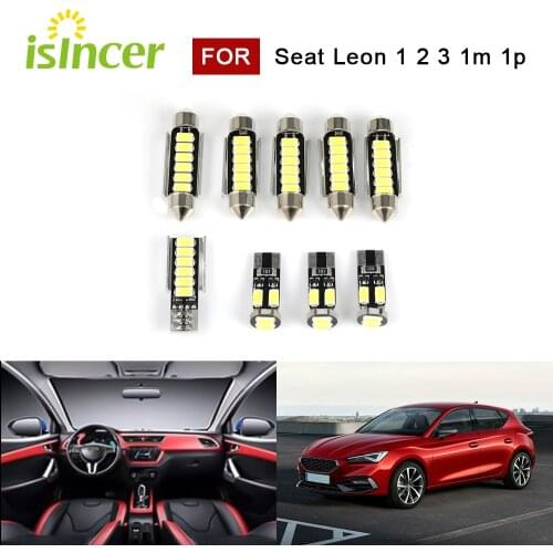 9pcs Canbus LED interior lighting For SEAT Leon 1 2 3 1M 1P 5F FR Cupra R 2009-2012 reading makeup trunk lights lamp