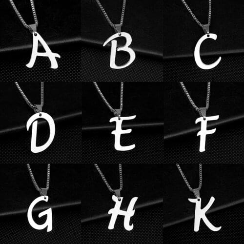 Men Stainless Steel 26 Letters Necklace Trendy Women A-Z Italic Letter Pendant Unisex Jewelry Sweater Chain Gift