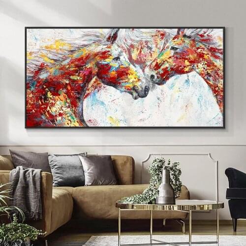 Abstract Red Horse Painting 100% Hand Painted Oil Painting On Canvas Animal Wall Art Paintings For Living Room Home Decoration