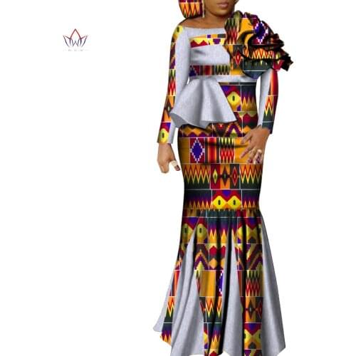 2020 Africa Style Two Piece Skirt Set Dashiki Elegant Africa Clothing Sexy Crop Top and Skirt Women Sets for Wedding WY4678