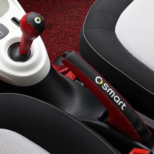 Car Gear Shift Collars Leather case Modification accessories For new smart fortwo Forfour 453 Auto Handbrake Grips car styling