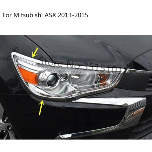 Car Front Head Light Lamp Detector Frame Stick Styling ABS Chrome Cover Trim Part 2pcs For Mitsubishi ASX 2013 2014 2015