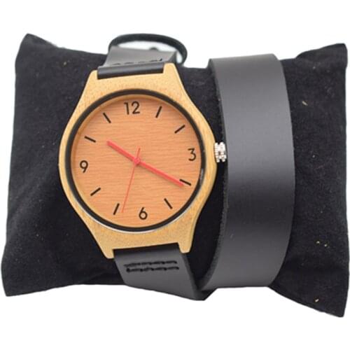 Bamboo Watch For Relogio Feminino With Black Long Leather Straps Birthday Gifts In Idea Paper Box