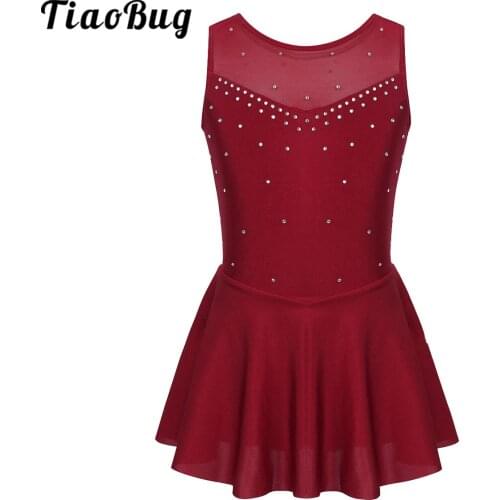 TiaoBug Kids Girls Dancewear Sleeveless Sparkly Rhinestones Tulle Figure Skating Dress Gymnastics Leotards Ballet Dance Costume