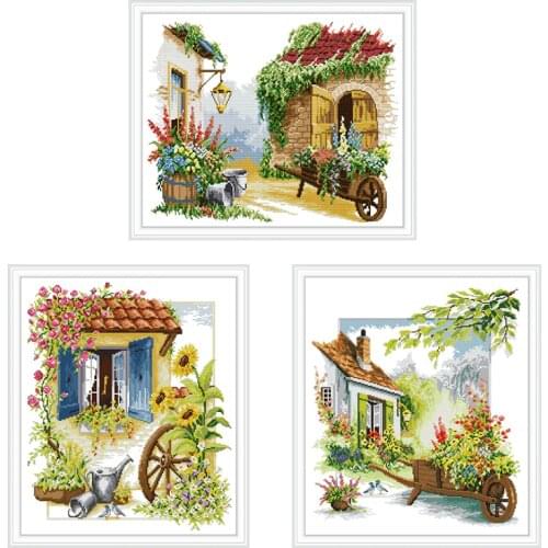 The four seasons scenery painting counted printed on canvas DMC 14CT flowers plants Cross Stitch Needlework Sets Embroidery kit