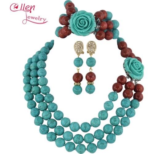 Fantastic hot Jewelry Set Nigerian hot Necklace Bridesmaid Gift Party Necklace Red Coral NeckalceTurquoise Bracelet TL1191