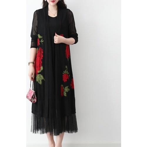 Kimono Cardigan Mujer Transparent Autumn Cardigan Women Long Printed Linen yarn stitching cardigan woman jacket Plus Size 5XL