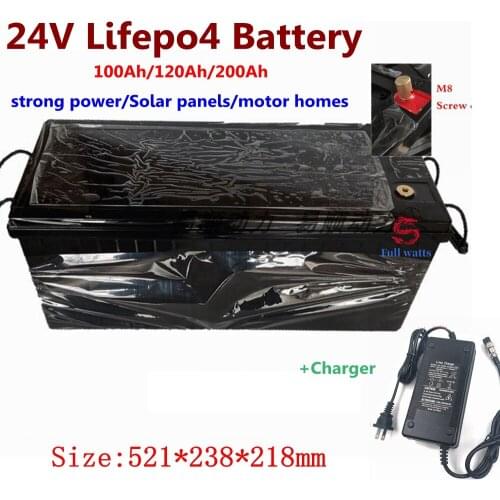 Strong power LiFepo4 24V 100Ah/120Ah/200Ah lithium battery pack 3.2v cell with BMS for power tools inverter+10A charger