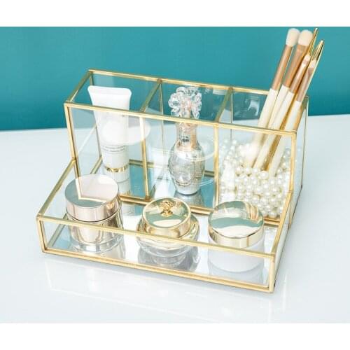 FQYL Metal Glass Decorative Cabinet Decorative Box Clear Drawer Storage Vintage Jewelry Organizer Cosmetic Storage Cabinet