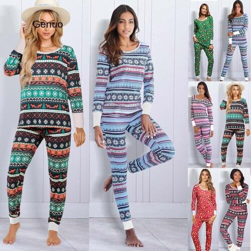 Fashion Christmas Pajamas Sets O-neck Long Sleeve Print Autumn Winter Women Sets 2piece Casual Loose Sets Soft Daily Female