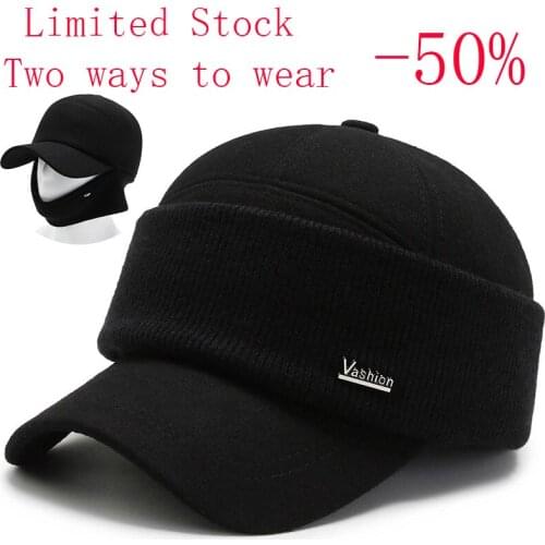 Mens Winter Hats Warm Elastic Buckle Sun Hat Brim Felt Golf Earmuffs Baseball Ear Cap Wool Cotton Peaked Sports