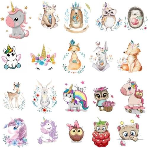 Jungle Animals Transfer For Clothing Appliques Stickers Thermo Cartoon Unicorn Transfers For Clothes Printed For Diy Kid T-shirt