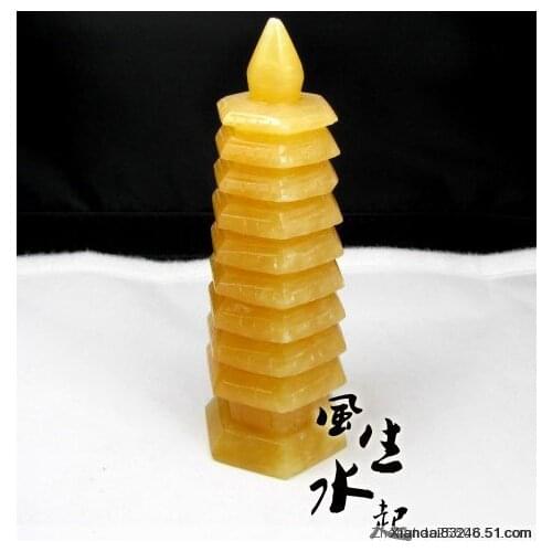 NATURAL YELLOW JADE QUARTZ CRYSTAL 9 LAYER TOWER