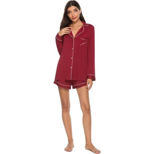 Pajamas spring and summer long-sleeved shorts casual home service suit sexy comfortable simple пижама wine red bathrobe