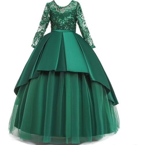 Retro Princess Dress Tulle Lace Ball Gown Long Dress Wedding Bridesmaid Dresses for Kids Birthday Girls Dress Photography Props