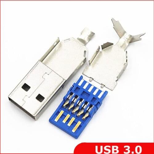 Free shipping 30pcs/lot DIY USB 3.0 male connector jack soldering type socket 3 in 1 for DIY USB 3.0 Cable