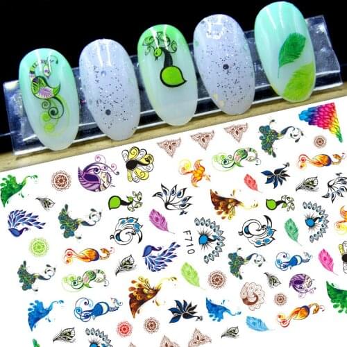 3D Nail Sticker Spring Autumn Self-Adhesive Glue Stickers Peacock Bird Mandala Feather Stickers for Manicure Nail Art Decoration