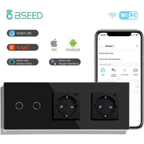 BSEED Wifi LED Light Switches 1/2/3Gang 1/2/3/4 Way Touch Switch Smart Life Double Wall Power Sockets Google Alexa Tuya Control