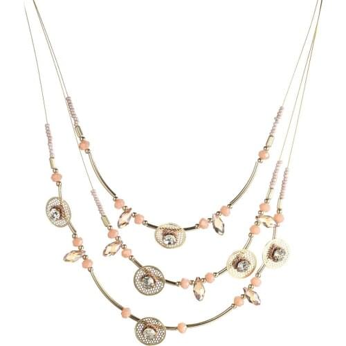 Mrs win Wedding Jewelry Bridal Crystal Necklace Champagne Beads Multilayer Steel Wire Rope Chain Choker Necklace For Women