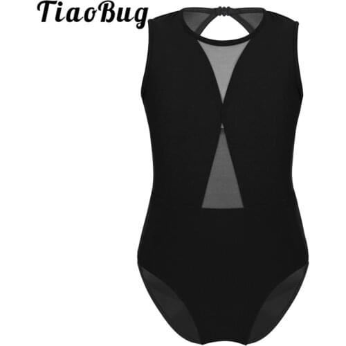 TiaoBug Kids Sleeveless Mesh Splice Cutout Ballet Dance Leotard Girls Gymnastics Leotard Sports Bodysuit Ballerina Dance Costume
