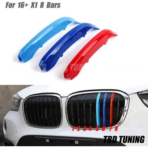 Tri-Color Front Grille Trim Strip Cover For BMW X1 2010 2011 -2017 2018 2019 F48 E84 Bumper Strips Cover Sticke