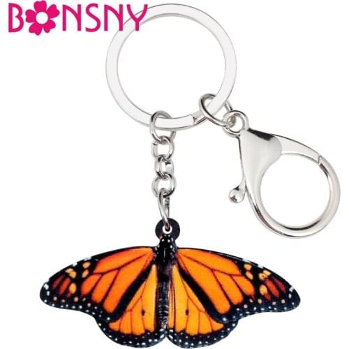WEVENI Acrylic Orange Monarch Butterfly Key Chain Keychain Ring Trendy Insect Jewelry For Women Girls Bag Car Party Charms Gift
