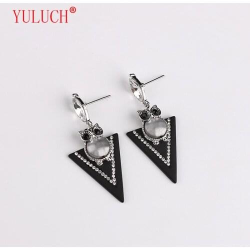 YULUCH 2018 Fashion wild popular women jewelry pendant triangle wood inlay zinc alloy owl acrylic ear studs party gifts
