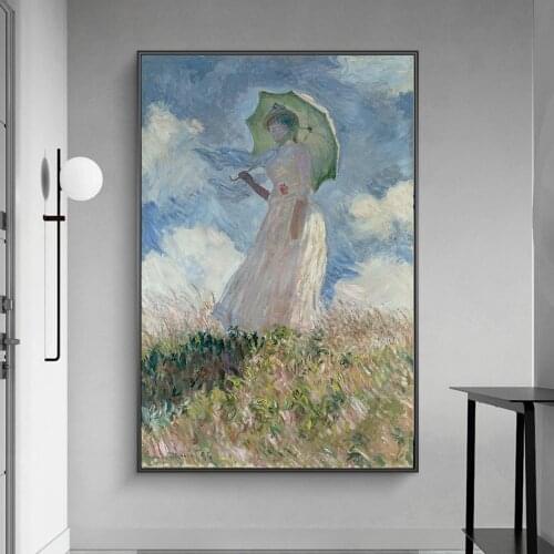 Woman with a Parasol by Claude Monet Famous Art Paintings Reproductions Impressionist Woman Art Posters Wall Famous Art Pictures