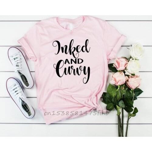 Inked And Curvy Print Women Tshirt Organic Cotton T Shirt For Lady Girl Woman T-Shirts Graphic Top Tee Customize Ins