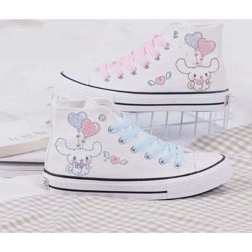 High-top Hand-painted Cartoon Dog Womens Shoes Japanese Womens Canvas Shoes Kawaii Cute Student Canvas Shoes Lolita Shoes