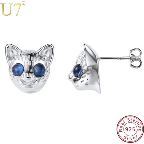 U7 925 Sterling Silver Fashion Designed Cute Animal Earrings Bijoux 1 Pair Kitty Head Earring for Women Brinco Party Gifts SC159