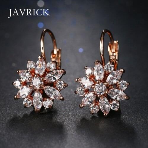 Romantic Clear Stone Flower Crystals Stud Earrings Women Cubic Zirconia Jewelry Personality Ear Decoration Birthday Gift