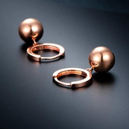 Pure 18K Rose Gold Earrings Women AU750 Gold 8MM Ball Dangle Earrings