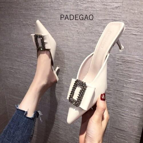 2020 Womens Slippers Khaki Buckle Summer Heel Slippers Crystal Outside Concise Women Slippers