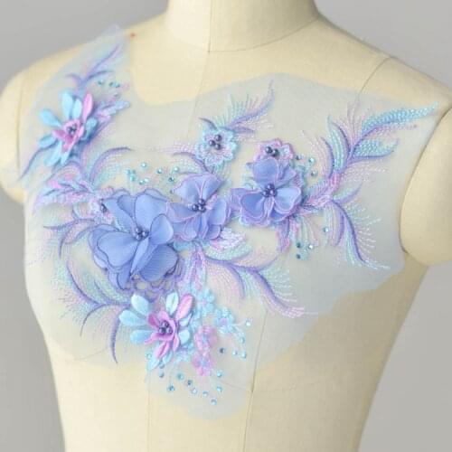 1pc 30*30cm Luxury flowers sequin beaded embroidery lace appliques for wedding dress high end flowers lace applique parches