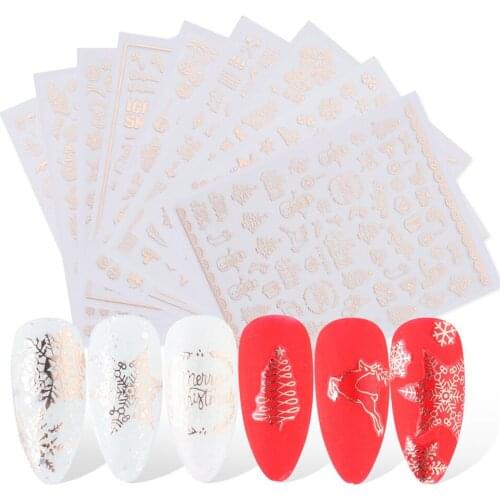 1pc 5d Nail Stickers Shiny Rose Gold Christmas Design Nail Polish Sliders Holographics Snowflake Nail Art Decor Decals