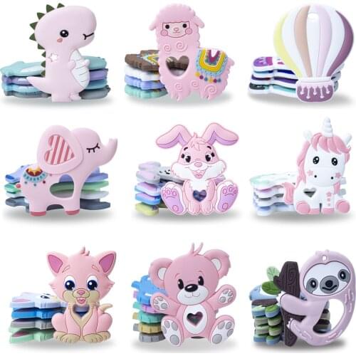 1 PC Cartoon Dinosaur Silicone Teether Baby Teething Toys Animal Cat Dino Llama Bunny Unicorn Sloth Balloon Elephant Teether