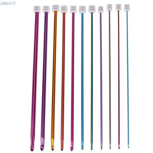 11pcs 10.6" Multicolour Aluminum TUNISIAN AFGHAN Crochet Hook Knit Needles Set 2-8mm