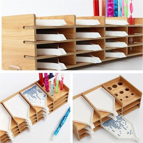 9 Grid/16 Grid Diamond Painting Tool Tray Point Drill Pen Wood Organizer Holder Detachable Diamond Embroidery Accessories