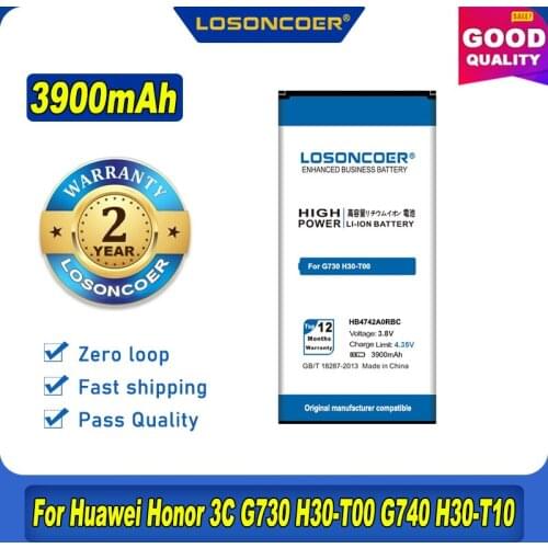 100% Original LOSONCOER HB4742A0RBC HB4742A0RBW 3900mAh Battery For Huawei Honor 3C G730 H30-T00 H30-T10 G740 H30-U10 H30