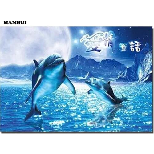 DIY 5D Diamond Mosaic Diamond Painting Cross Stitch Dolphins Diamonds Embroidery Square Home Decoration ABC383