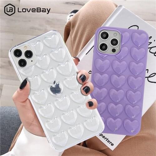 3D Love Heart Candy Color Phone Case For iPhone 11 Pro 12 Pro Max Mini XS Max XR X 7 8 Plus SE 2020 Soft TPU Silicone Back Cover