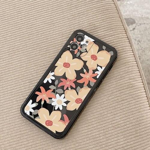 Retro Korean fashion sweet girls Flower art Phone Case For iPhone 12 11 Pro Max Xs Max XR Xs 7 8 Plus 7Plus case Cute Soft Cover