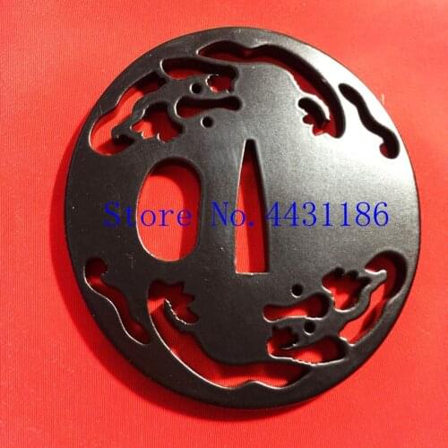 Black Iron Tsuba Hand Guard for Japanese Sword Samurai Katana Wakizashi Fitting
