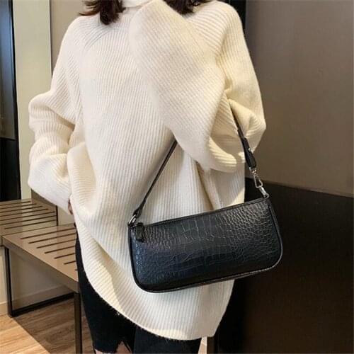 Retro Alligator Pattern Female Handbags Short Strap Shoulder Bags Phone Purse Baguette Bag High Quality PU Leather Shoulder Bag