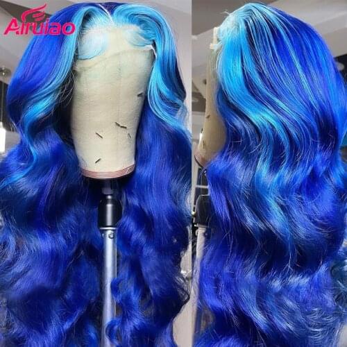 Ombre Blue Lace Front Wig Loose Deep Wave Purple Colored Hd Transparent Frontal Wigs For Women Human Hair Pre Plucked 180 Remy